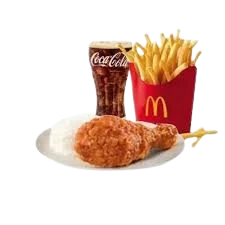 "1-piece Sweets BBQ Glazed Chicken with fries and Coke from McDonald's Philippines. Prices: ₱176 small, ₱206 medium, ₱223 large. Calories vary by size."