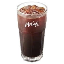 McDonald’s McCafé Iced Americano – bold black iced coffee with 3 calories for small (₱125), 5 calories for medium (₱140), and 8 calories for large (₱155), available in the Philippines