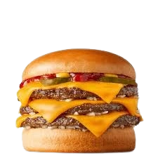 McDonald’s Triple Cheeseburger Philippines – Three beef patties with cheese and pickles, ₱149 ala carte (530 Cal), ₱179 small meal (700 Cal), ₱199 medium (850 Cal), ₱216 large (1,000 Cal).