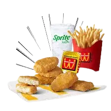 McDonald's 6-pc. Chicken McNuggets Medium Meal with Fries and Savory Chili WcNuggets Sauce available in Medium (₱213, 605 calories), and Large (₱238, 875 calories) sizes in the Philippines.